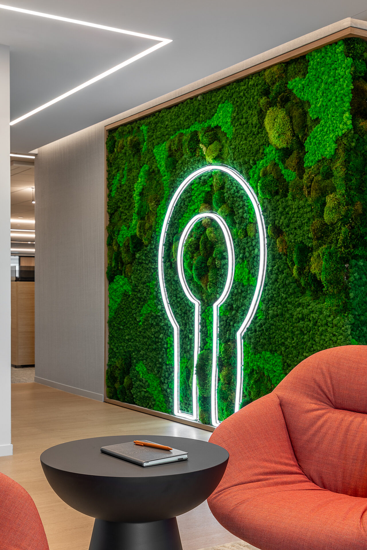 image of a moss wall in an office setting