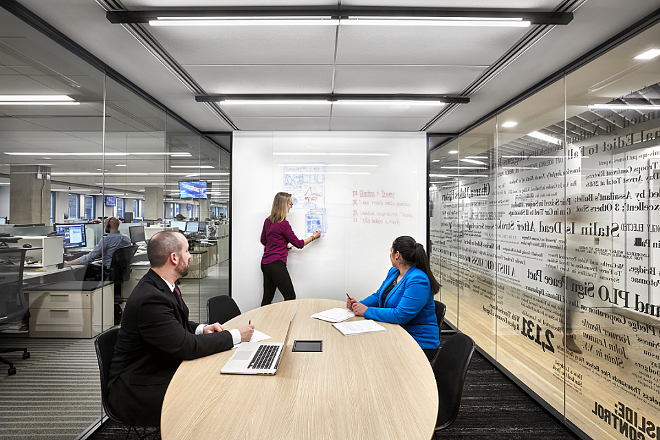modern open-plan office with collaborative areas