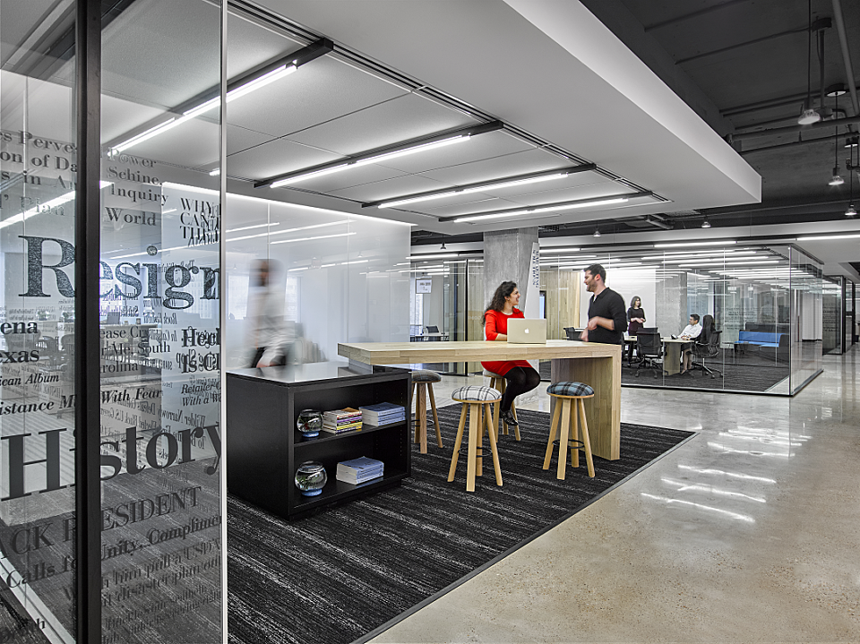 modern open-plan office with collaborative areas